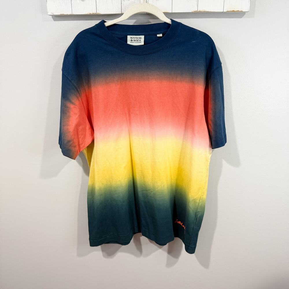 Scotch & Soda Men’s Tie Dye Cotton Tee XL Blue Yellow Orange